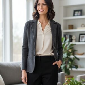 Magaschoni 100% Cashmere Sweater Blazer Chalkboard Gray Size M